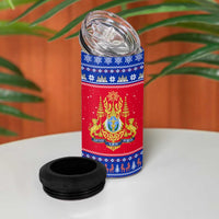 Cambodia Christmas 4 in 1 Can Cooler Tumbler with Buffalo Children Holiday Tree Snowflakes and Khmer Pattern Design - Wonder Print Shop