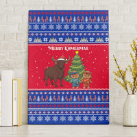Cambodia Christmas Canvas Wall Art with Buffalo Children Holiday Tree Snowflakes and Khmer Pattern Design - Wonder Print Shop