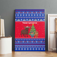 Cambodia Christmas Canvas Wall Art with Buffalo Children Holiday Tree Snowflakes and Khmer Pattern Design - Wonder Print Shop