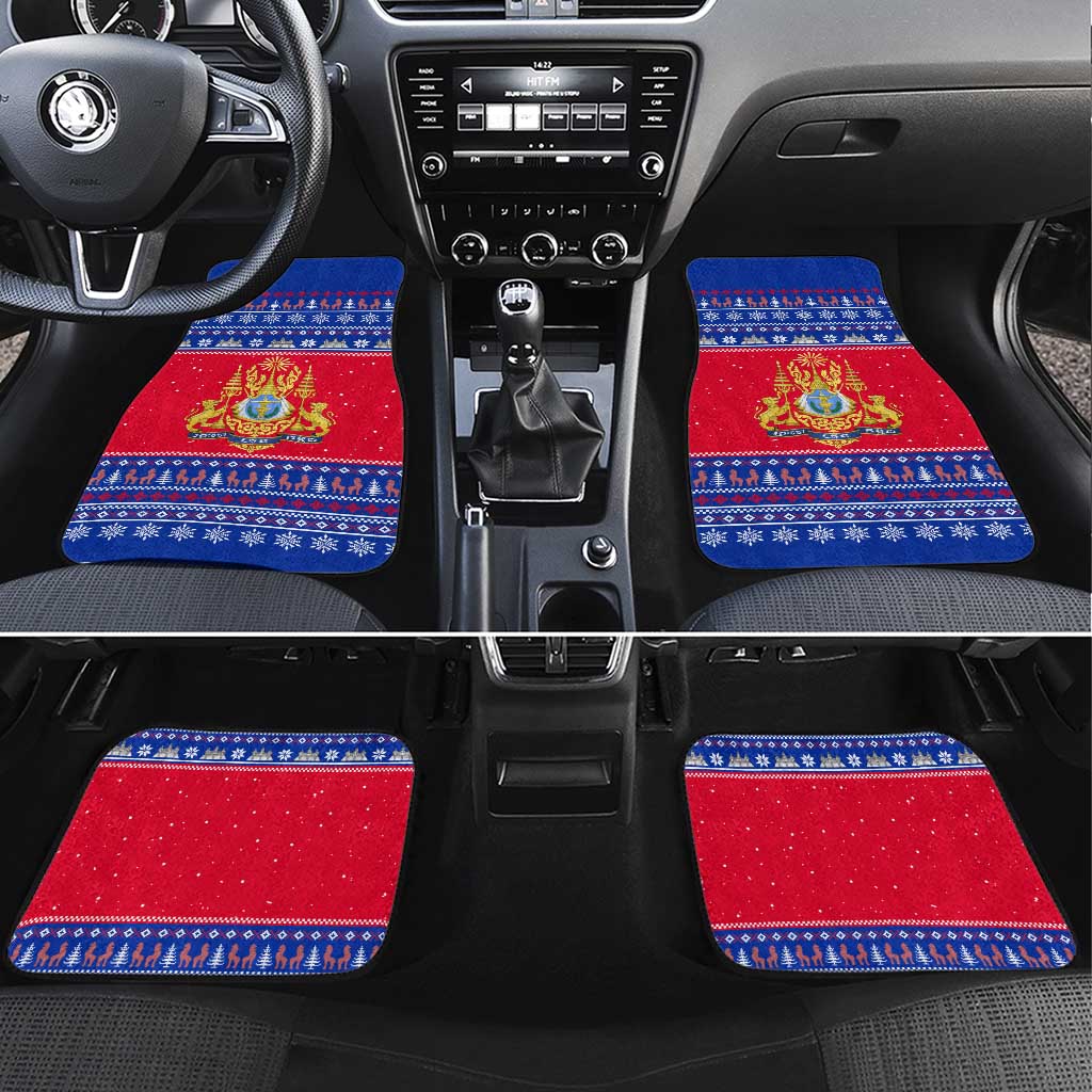 Cambodia Christmas Car Mats with Buffalo Children Holiday Tree Snowflakes and Khmer Pattern Design - Wonder Print Shop