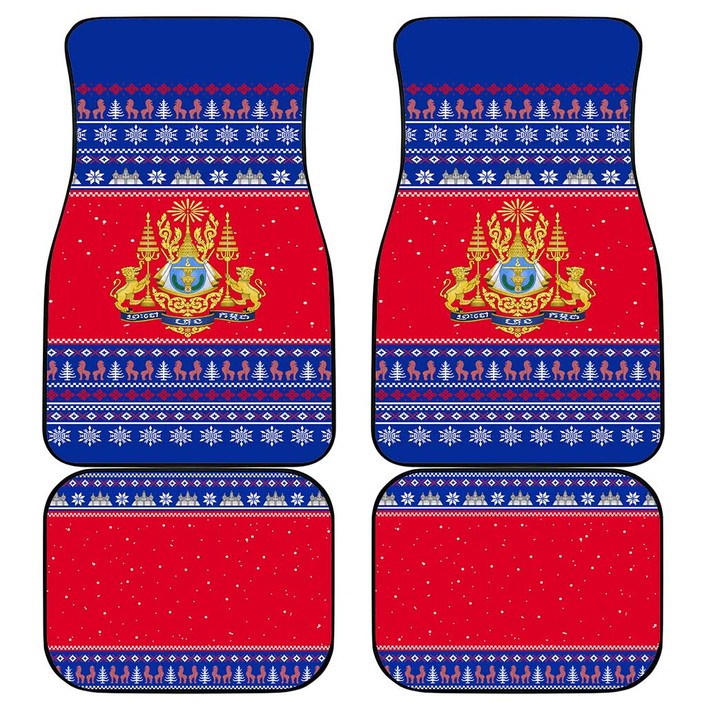 Cambodia Christmas Car Mats with Buffalo Children Holiday Tree Snowflakes and Khmer Pattern Design - Wonder Print Shop