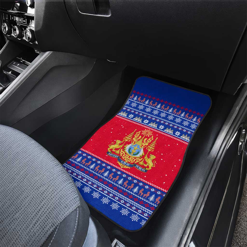 Cambodia Christmas Car Mats with Buffalo Children Holiday Tree Snowflakes and Khmer Pattern Design - Wonder Print Shop