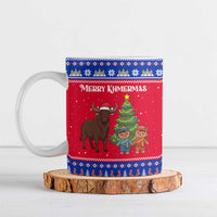 Cambodia Christmas Ceramic Mug with Buffalo Children Holiday Tree Snowflakes and Khmer Pattern Design - Wonder Print Shop