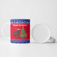 Cambodia Christmas Ceramic Mug with Buffalo Children Holiday Tree Snowflakes and Khmer Pattern Design - Wonder Print Shop