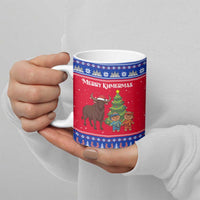 Cambodia Christmas Ceramic Mug with Buffalo Children Holiday Tree Snowflakes and Khmer Pattern Design - Wonder Print Shop