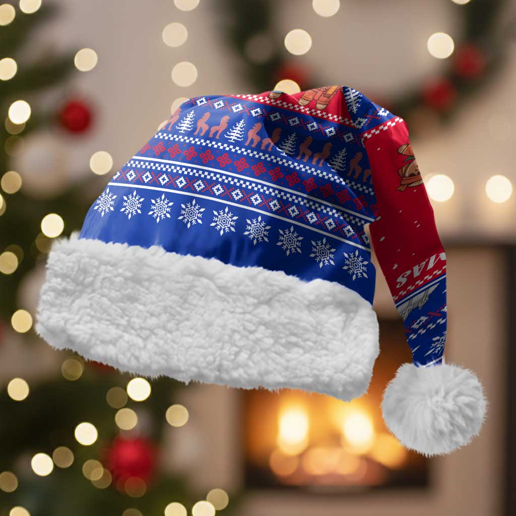 Cambodia Christmas Santa Hat with Buffalo Children Holiday Tree Snowflakes and Khmer Pattern Design - Wonder Print Shop
