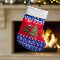 Cambodia Christmas Stocking with Buffalo Children Holiday Tree Snowflakes and Khmer Pattern Design - Wonder Print Shop