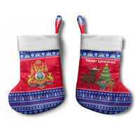 Cambodia Christmas Stocking with Buffalo Children Holiday Tree Snowflakes and Khmer Pattern Design - Wonder Print Shop