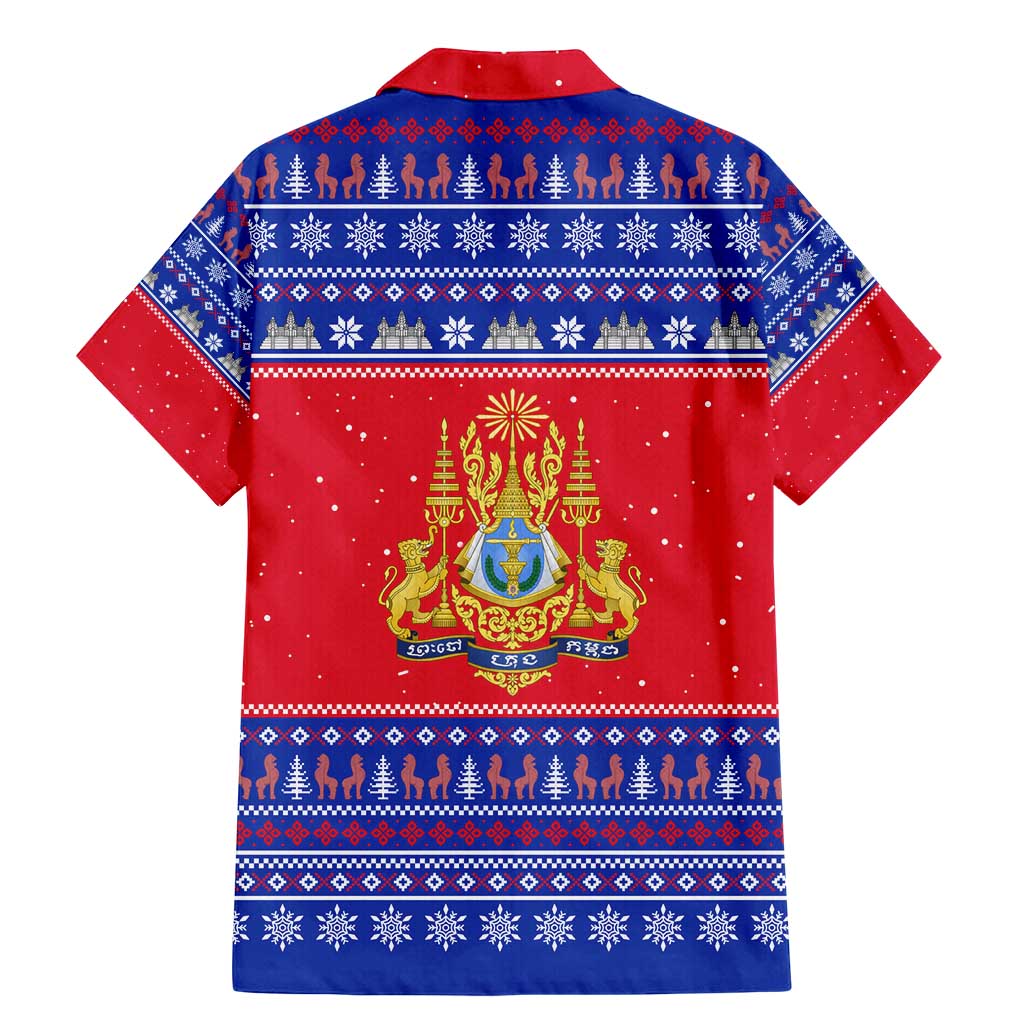 Cambodia Christmas Family Matching Mermaid Dress and Hawaiian Shirt with Buffalo Children Holiday Tree Snowflakes and Khmer Pattern Design - Wonder Print Shop