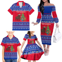 Cambodia Christmas Family Matching Off The Shoulder Long Sleeve Dress and Hawaiian Shirt with Buffalo Children Holiday Tree Snowflakes and Khmer Pattern Design - Wonder Print Shop