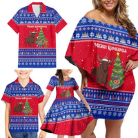 Cambodia Christmas Family Matching Off Shoulder Short Dress and Hawaiian Shirt with Buffalo Children Holiday Tree Snowflakes and Khmer Pattern Design - Wonder Print Shop
