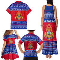Cambodia Christmas Family Matching Tank Maxi Dress and Hawaiian Shirt with Buffalo Children Holiday Tree Snowflakes and Khmer Pattern Design - Wonder Print Shop
