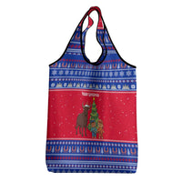 Cambodia Christmas Grocery Bag with Buffalo Children Holiday Tree Snowflakes and Khmer Pattern Design - Wonder Print Shop