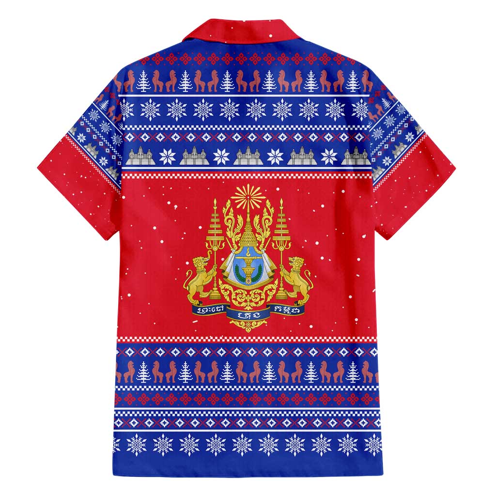 Cambodia Christmas Hawaiian Shirt with Buffalo Children Holiday Tree Snowflakes and Khmer Pattern Design - Wonder Print Shop