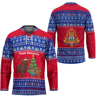 Cambodia Christmas Hockey Jersey with Buffalo Children Holiday Tree Snowflakes and Khmer Pattern Design - Wonder Print Shop