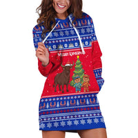 Cambodia Christmas Hoodie Dress with Buffalo Children Holiday Tree Snowflakes and Khmer Pattern Design - Wonder Print Shop