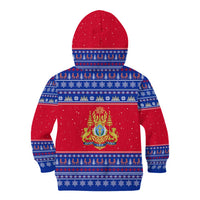 Cambodia Christmas Kid Hoodie with Buffalo Children Holiday Tree Snowflakes and Khmer Pattern Design - Wonder Print Shop