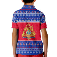 Cambodia Christmas Kid Polo Shirt with Buffalo Children Holiday Tree Snowflakes and Khmer Pattern Design - Wonder Print Shop