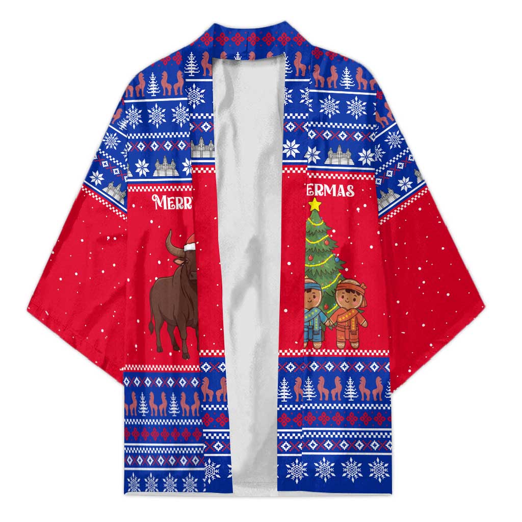 Cambodia Christmas Kimono with Buffalo Children Holiday Tree Snowflakes and Khmer Pattern Design - Wonder Print Shop