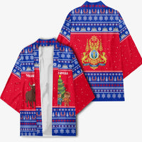 Cambodia Christmas Kimono with Buffalo Children Holiday Tree Snowflakes and Khmer Pattern Design - Wonder Print Shop