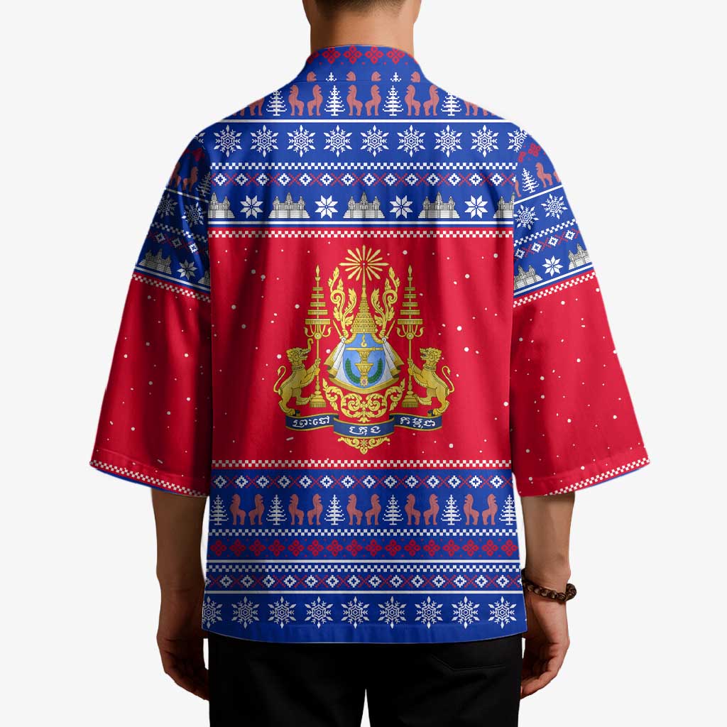 Cambodia Christmas Kimono with Buffalo Children Holiday Tree Snowflakes and Khmer Pattern Design - Wonder Print Shop
