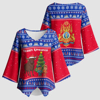 Cambodia Christmas Kimono Sleeve Blouse with Buffalo Children Holiday Tree Snowflakes and Khmer Pattern Design - Wonder Print Shop