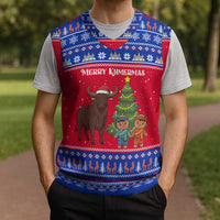 Cambodia Christmas Knitted V-Neck Vest with Buffalo Children Holiday Tree Snowflakes and Khmer Pattern Design - Wonder Print Shop