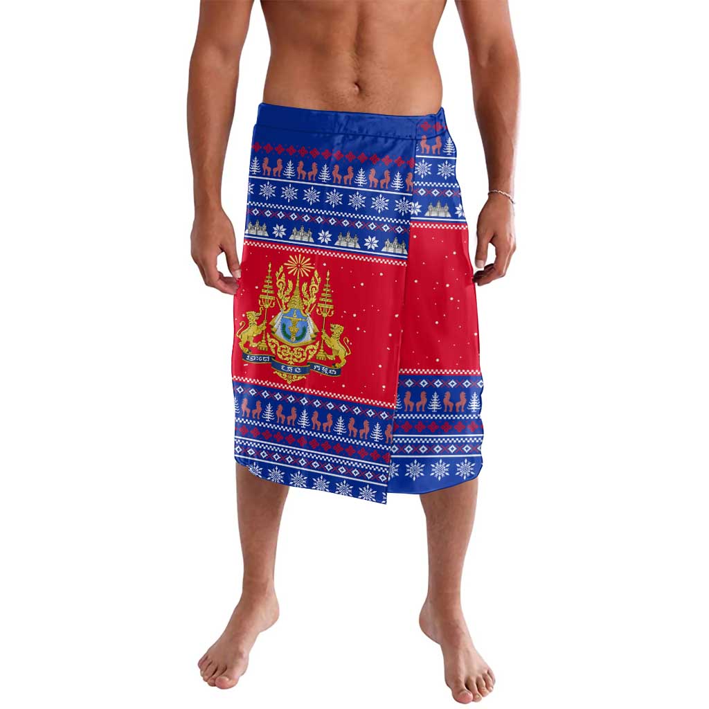 Cambodia Christmas Lavalava with Buffalo Children Holiday Tree Snowflakes and Khmer Pattern Design - Wonder Print Shop