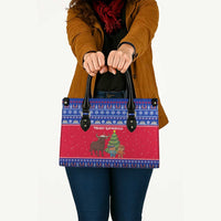 Cambodia Christmas Leather Bag with Buffalo Children Holiday Tree Snowflakes and Khmer Pattern Design - Wonder Print Shop