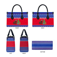 Cambodia Christmas Leather Bag with Buffalo Children Holiday Tree Snowflakes and Khmer Pattern Design - Wonder Print Shop