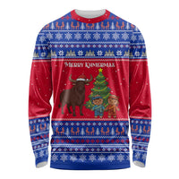 Cambodia Christmas Long Sleeve Shirt with Buffalo Children Holiday Tree Snowflakes and Khmer Pattern Design - Wonder Print Shop