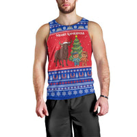 Cambodia Christmas Men Tank Top with Buffalo Children Holiday Tree Snowflakes and Khmer Pattern Design - Wonder Print Shop
