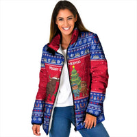 Cambodia Christmas Padded Jacket with Buffalo Children Holiday Tree Snowflakes and Khmer Pattern Design - Wonder Print Shop