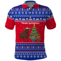 Cambodia Christmas Polo Shirt with Buffalo Children Holiday Tree Snowflakes and Khmer Pattern Design - Wonder Print Shop