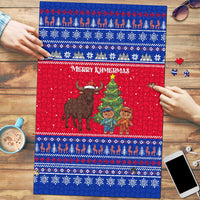 Cambodia Christmas Puzzle with Buffalo Children Holiday Tree Snowflakes and Khmer Pattern Design - Wonder Print Shop