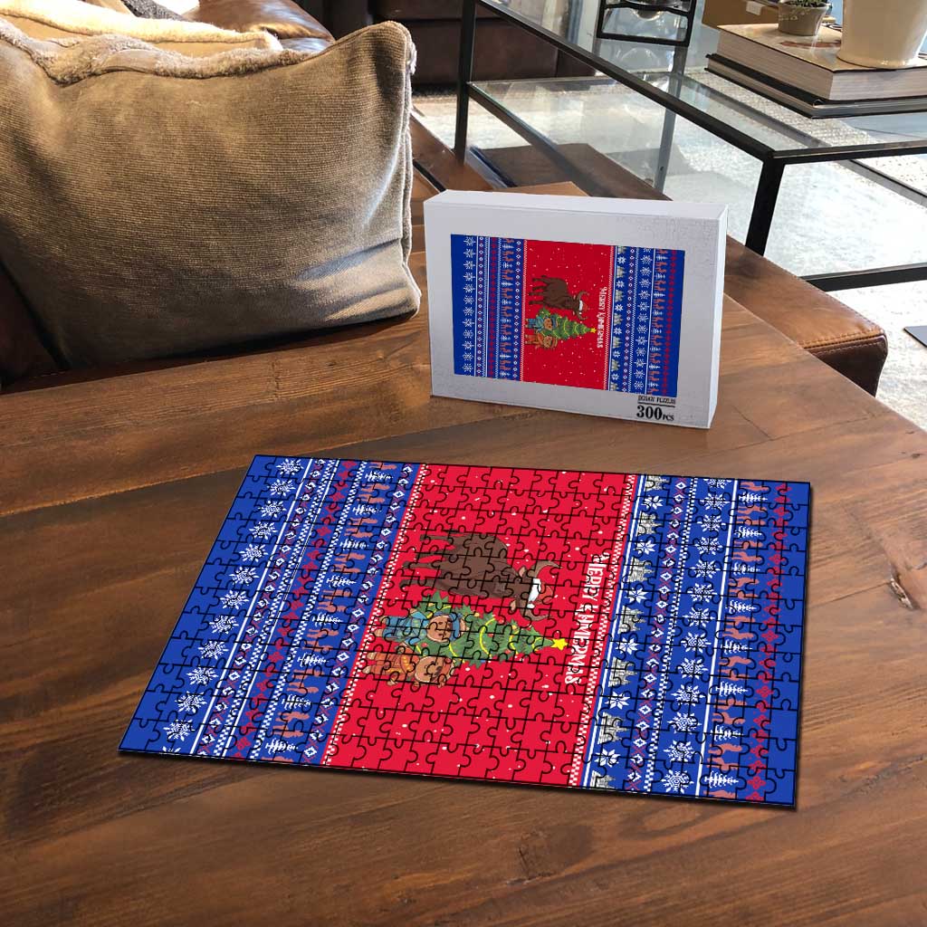 Cambodia Christmas Puzzle with Buffalo Children Holiday Tree Snowflakes and Khmer Pattern Design - Wonder Print Shop