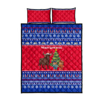 Cambodia Christmas Quilt Bed Set with Buffalo Children Holiday Tree Snowflakes and Khmer Pattern Design - Wonder Print Shop