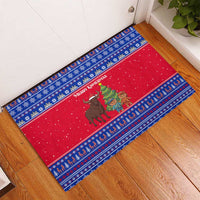 Cambodia Christmas Rubber Doormat with Buffalo Children Holiday Tree Snowflakes and Khmer Pattern Design - Wonder Print Shop