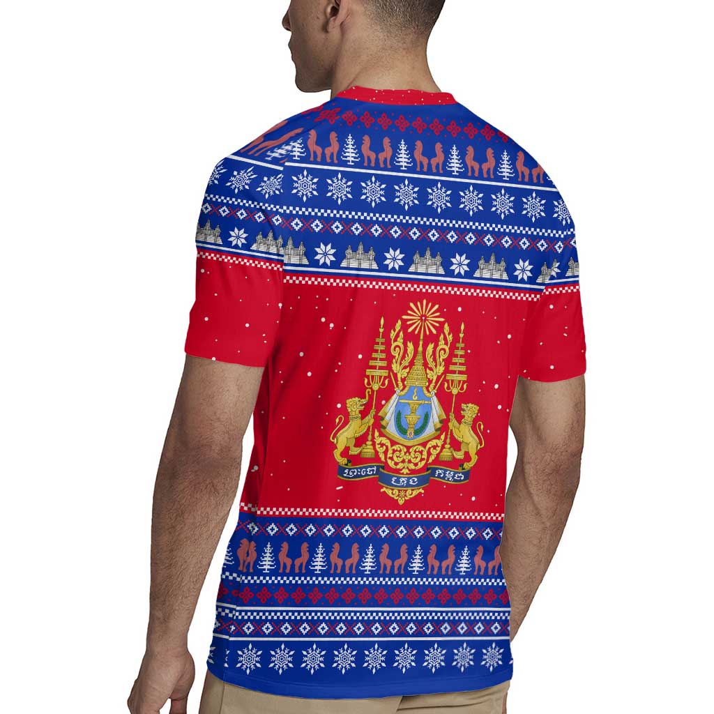 Cambodia Christmas Rugby Jersey with Buffalo Children Holiday Tree Snowflakes and Khmer Pattern Design - Wonder Print Shop