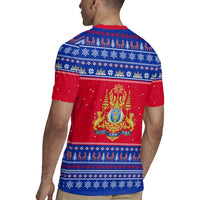 Cambodia Christmas Rugby Jersey with Buffalo Children Holiday Tree Snowflakes and Khmer Pattern Design - Wonder Print Shop