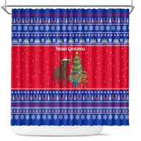 Cambodia Christmas Shower Curtain with Buffalo Children Holiday Tree Snowflakes and Khmer Pattern Design - Wonder Print Shop