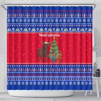 Cambodia Christmas Shower Curtain with Buffalo Children Holiday Tree Snowflakes and Khmer Pattern Design - Wonder Print Shop