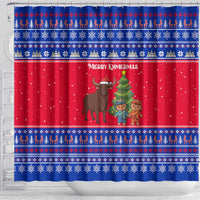 Cambodia Christmas Shower Curtain with Buffalo Children Holiday Tree Snowflakes and Khmer Pattern Design - Wonder Print Shop