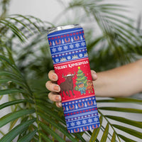 Cambodia Christmas Skinny Tumbler with Buffalo Children Holiday Tree Snowflakes and Khmer Pattern Design - Wonder Print Shop