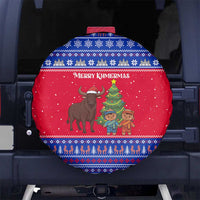 Cambodia Christmas Spare Tire Cover with Buffalo Children Holiday Tree Snowflakes and Khmer Pattern Design - Wonder Print Shop