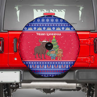 Cambodia Christmas Spare Tire Cover with Buffalo Children Holiday Tree Snowflakes and Khmer Pattern Design - Wonder Print Shop