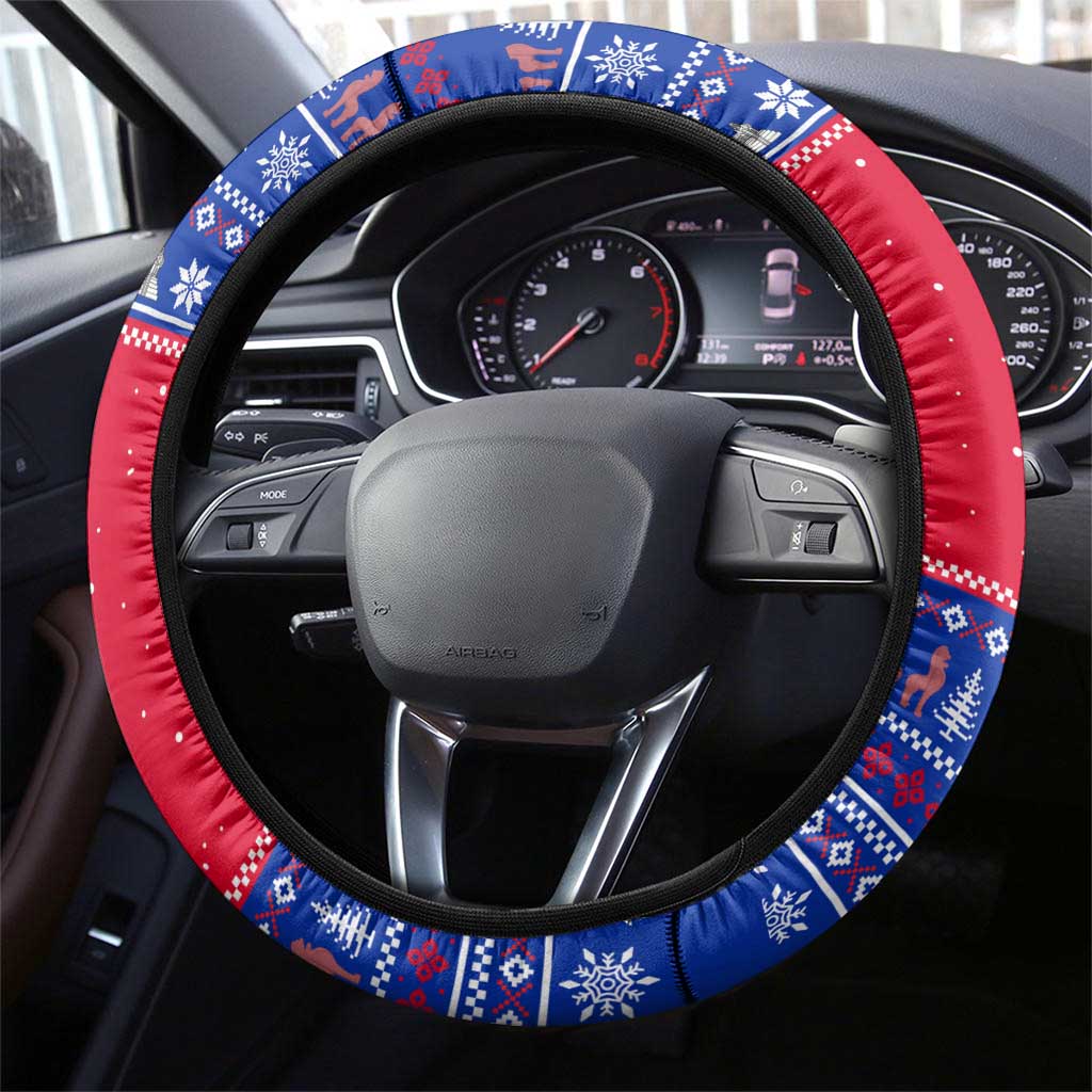Cambodia Christmas Steering Wheel Cover with Buffalo Children Holiday Tree Snowflakes and Khmer Pattern Design - Wonder Print Shop