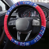 Cambodia Christmas Steering Wheel Cover with Buffalo Children Holiday Tree Snowflakes and Khmer Pattern Design - Wonder Print Shop