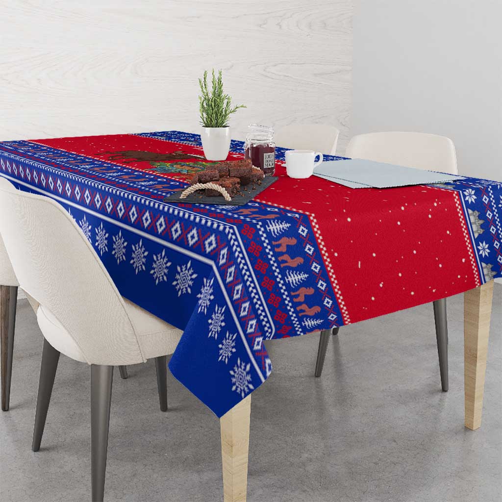 Cambodia Christmas Tablecloth with Buffalo Children Holiday Tree Snowflakes and Khmer Pattern Design - Wonder Print Shop