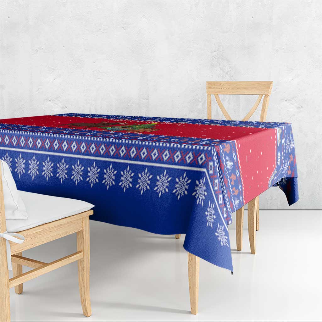 Cambodia Christmas Tablecloth with Buffalo Children Holiday Tree Snowflakes and Khmer Pattern Design - Wonder Print Shop